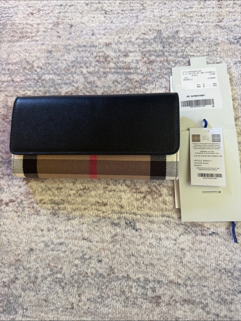 Burberry Black Continental Zip Wallet with Gold Hardware